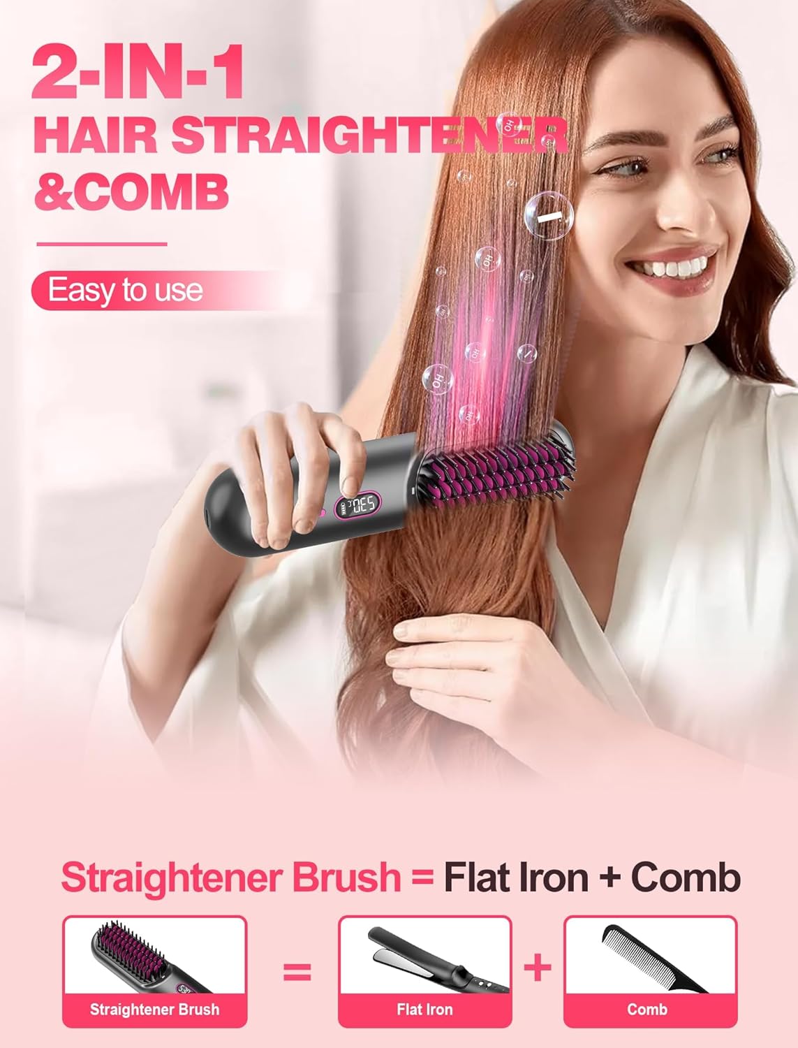 2 in 1 Cordless Hair Straightener Brush