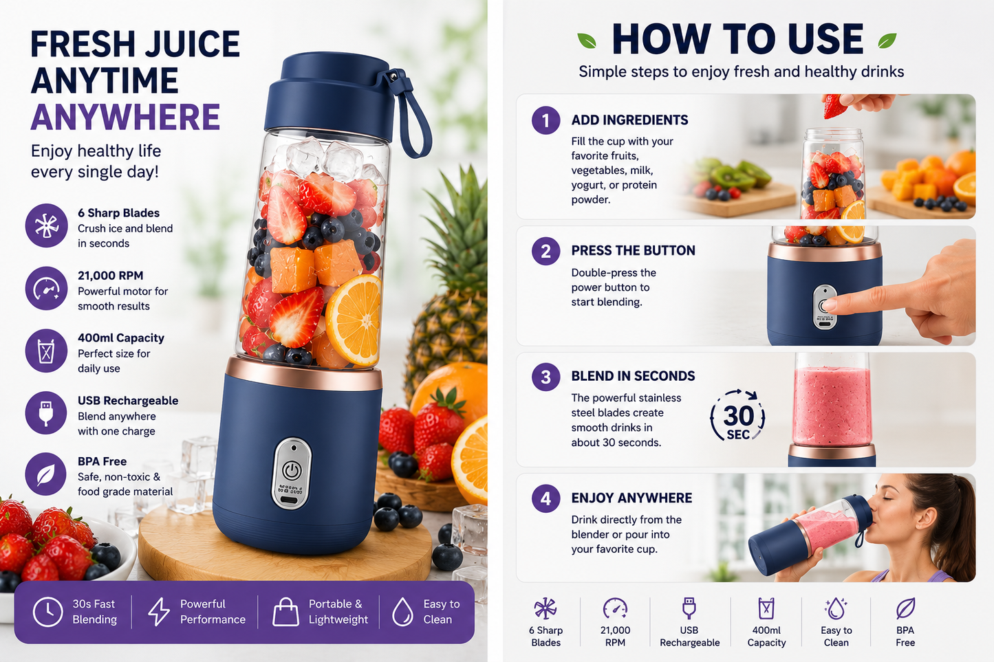 Multi-Function Small Portable Juicer / عصارة صغيرة محمولة متعددة الوظائف