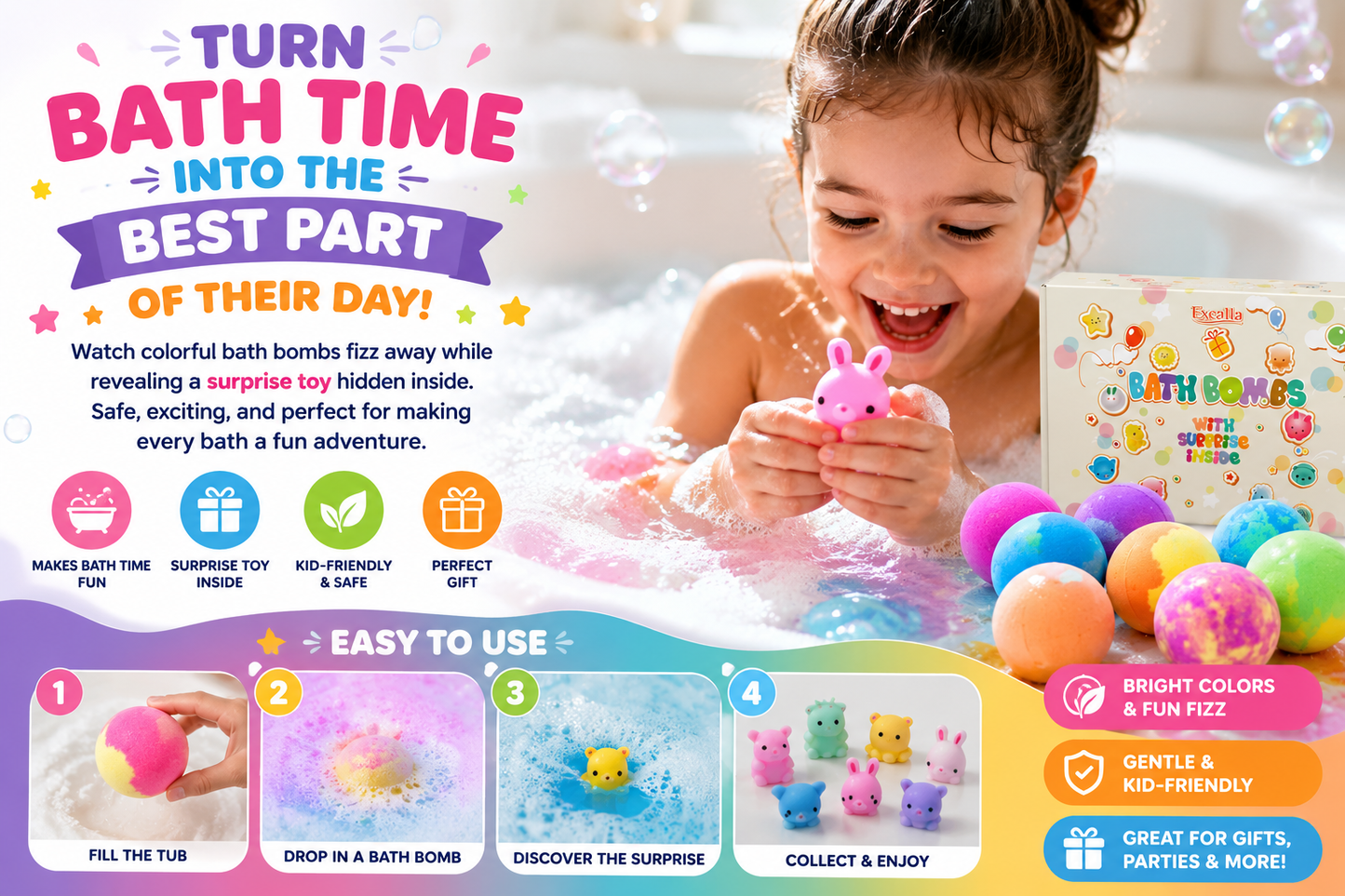 Bath Bombs for Kids with Toys 12 Pack with Surprise Toys \ كرات استحمام للأطفال مع ألعاب - عبوة من 12 قطعة تتضمن ألعاباً مفاجئة